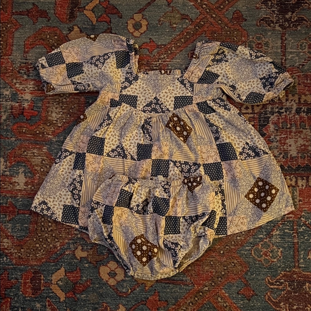 Rylee + Cru Textured Baby Outfit in Blue and Brown